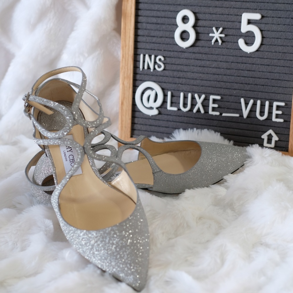 JIMMY CHOO Lancer glittered leather flats 39.5